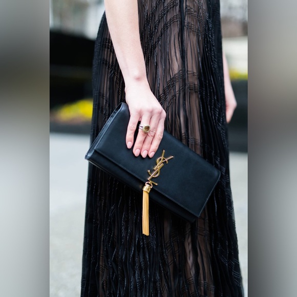 Saint Laurent Handbags - SAINT LAURENT Kate tassel-detail leather clutch bag